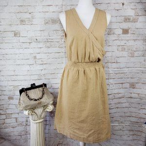 NWT Mossimo Sz S Tan Linen Blend Sleeveless Dress Surplice V-Neck Elastic Waist